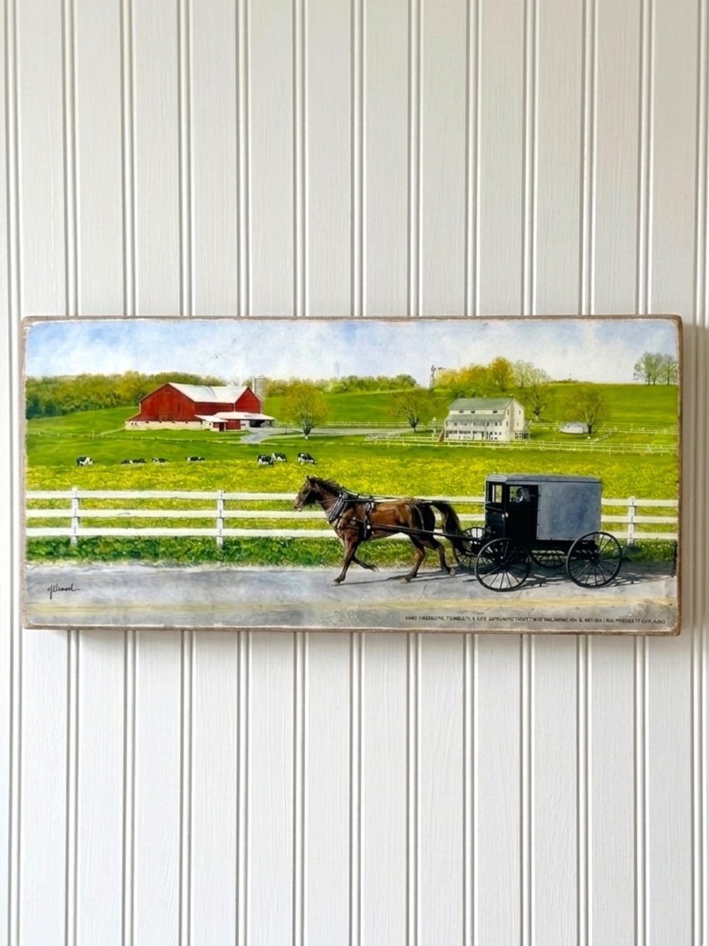 Amish Buggy Ride Wall Hanging Table Decor Wood Block Art by Artist John Ward USA